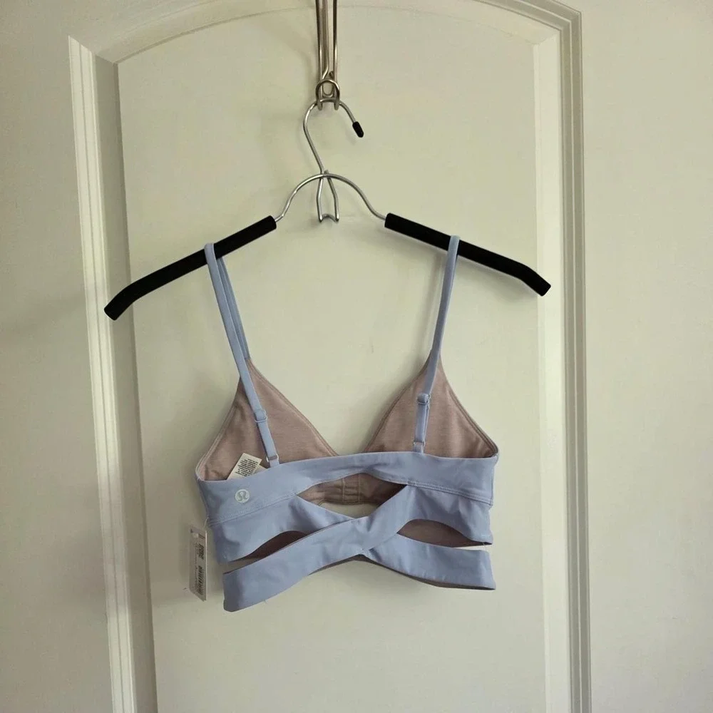 Lululemon V Neck Crossover Underband light blue linen color sports bra